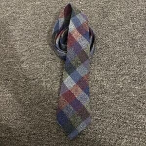 Vtg Connemara 100% Wool Blue Green Purple-Red Plaid Neck Tie Ireland